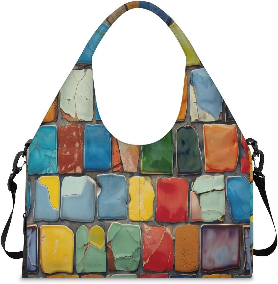 image:imageColorful Wall Tile Yoga Gym Bag for Women Men with Shoe Compartment Yoga Mat Bag Large Duffel Bag Sport Tote for Travel Pilates Workout Beach Office
