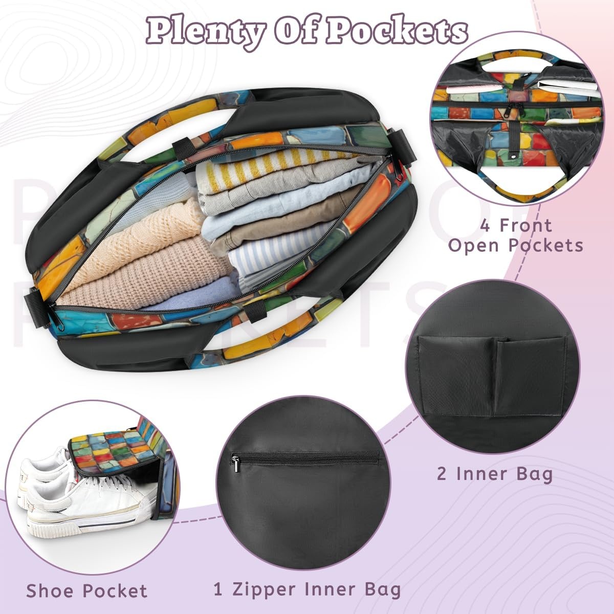 image:imageColorful Wall Tile Yoga Gym Bag for Women Men with Shoe Compartment Yoga Mat Bag Large Duffel Bag Sport Tote for Travel Pilates Workout Beach Office