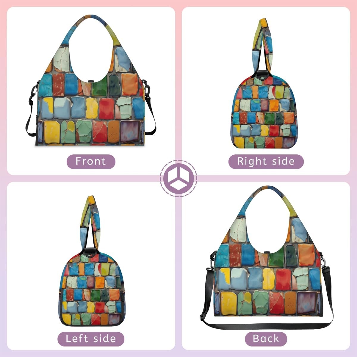 image:imageColorful Wall Tile Yoga Gym Bag for Women Men with Shoe Compartment Yoga Mat Bag Large Duffel Bag Sport Tote for Travel Pilates Workout Beach Office
