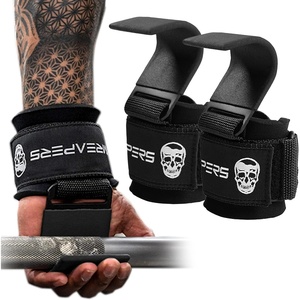 Gymreapers Weight Lifting Hooks (Pair), Heavy Duty Power Wrist Straps Hand Grip Support For Deadlifts, Pull Ups, Shrugs – Gym Gloves For Men and Women(Black)
