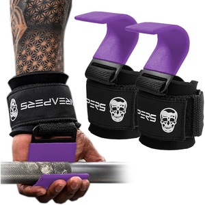 Gymreapers Weight Lifting Hooks (Pair), Heavy Duty Power Wrist Straps Hand Grip Support For Deadlifts, Pull Ups, Shrugs – Gym Gloves For Men and Women(Purple)