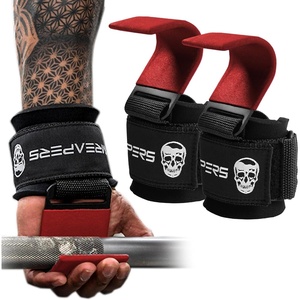 Gymreapers Weight Lifting Hooks (Pair), Heavy Duty Power Wrist Straps Hand Grip Support For Deadlifts, Pull Ups, Shrugs – Gym Gloves For Men and Women(Red)