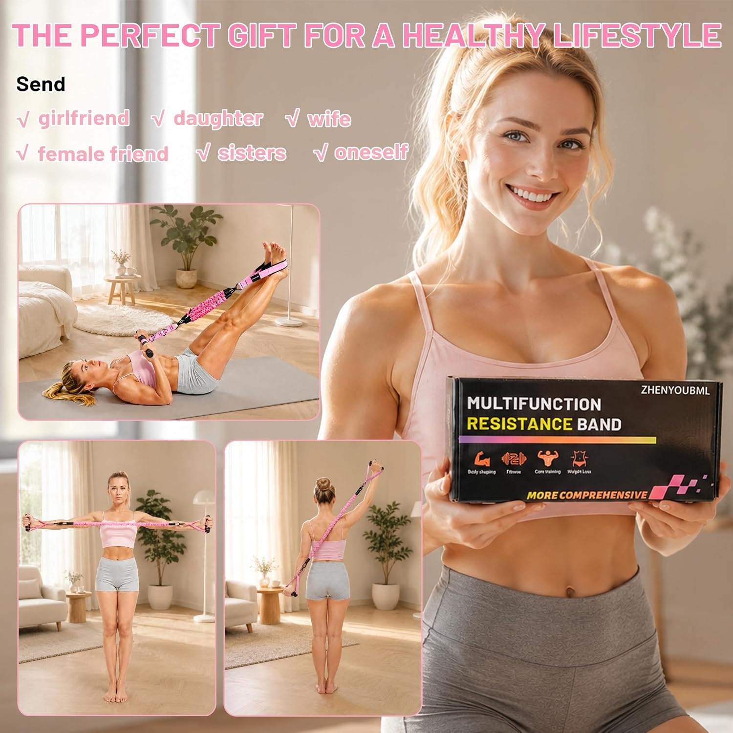 image:image10PCS Pedal Resistance Band with Handle 304050LBS Door Anchor KitPINK