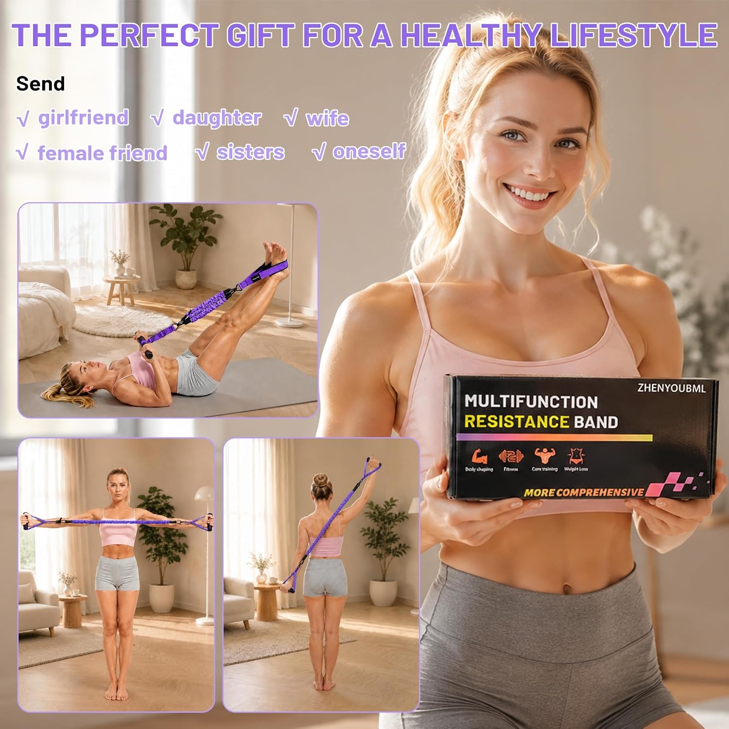 image:image10PCS Pedal Resistance Band with Handle 304050LBS Door Anchor KitPURPLE