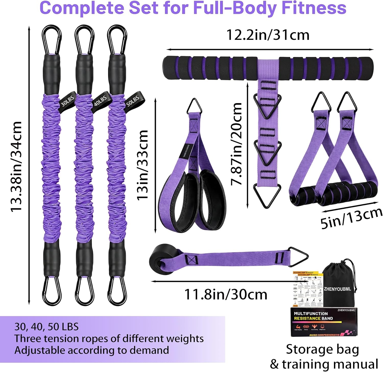 image:image10PCS Pedal Resistance Band with Handle 304050LBS Door Anchor KitPURPLE