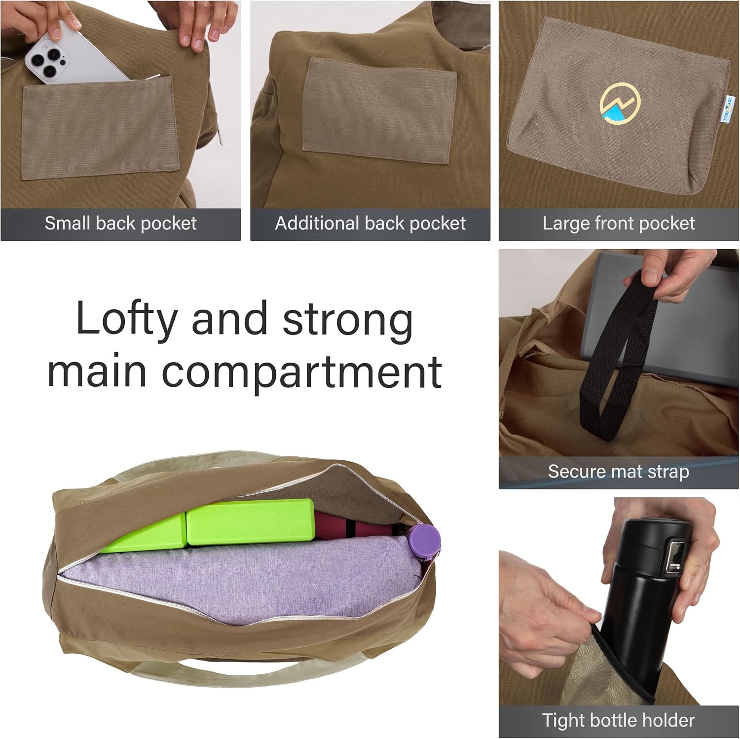 image:imageJoYnWell Yoga Bags and Carriers Fits All Your Stuff Extra Large Yoga Mat Bag Full Zip Yoga Mat Bag with 3 Zipper pocketsPickleKhaki