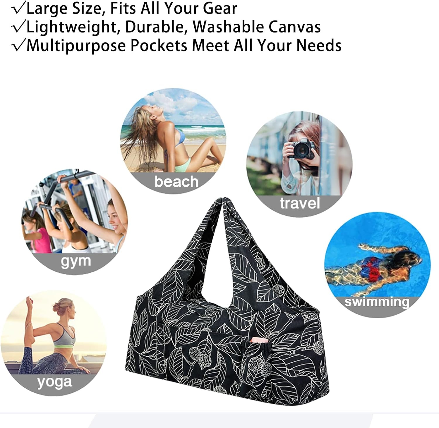 image:imageKUAK Extra Large Yoga Mat Bag with Zippered Top amp 5 Pockets Premium Canvas Tote with Yoga Mat Carrying Strap for Pilates Gym Fitness Block amp GearLeaf