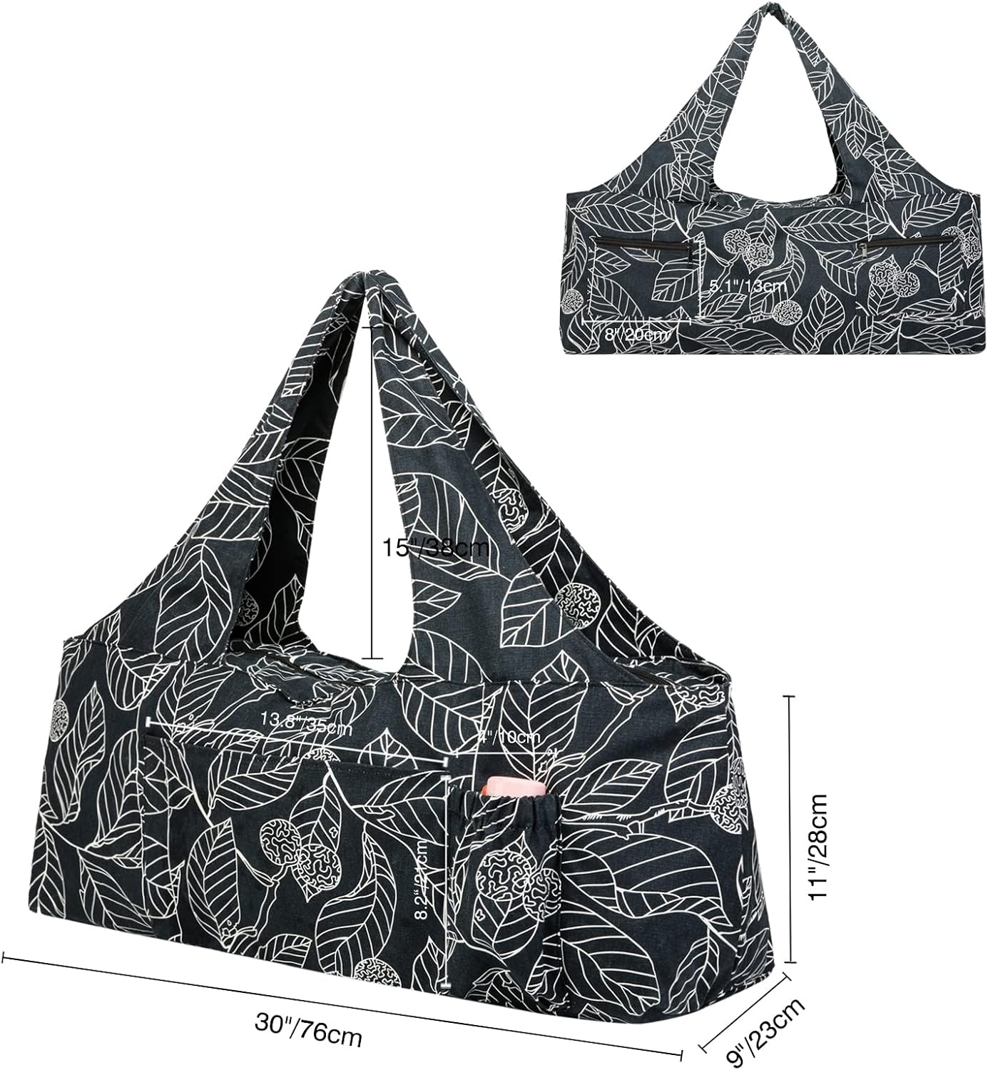 image:imageKUAK Extra Large Yoga Mat Bag with Zippered Top amp 5 Pockets Premium Canvas Tote with Yoga Mat Carrying Strap for Pilates Gym Fitness Block amp GearLeaf