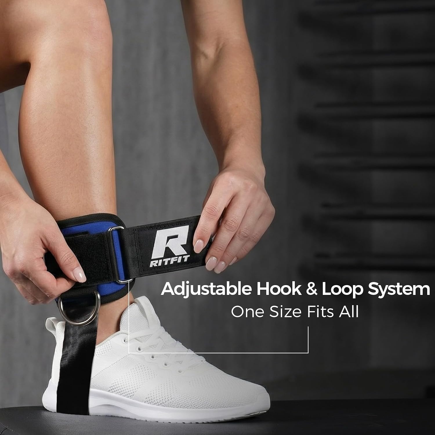 image:imageRitFit Kickback Ankle Straps Padded Ankle Strap for Cable MachineStrong Hook and LoopReinforced 3 DRing Adjustable Comfort fit Neoprene Premium Ankle Cuffs to Enhance Abs Glute amp Leg WorkoutsBlue