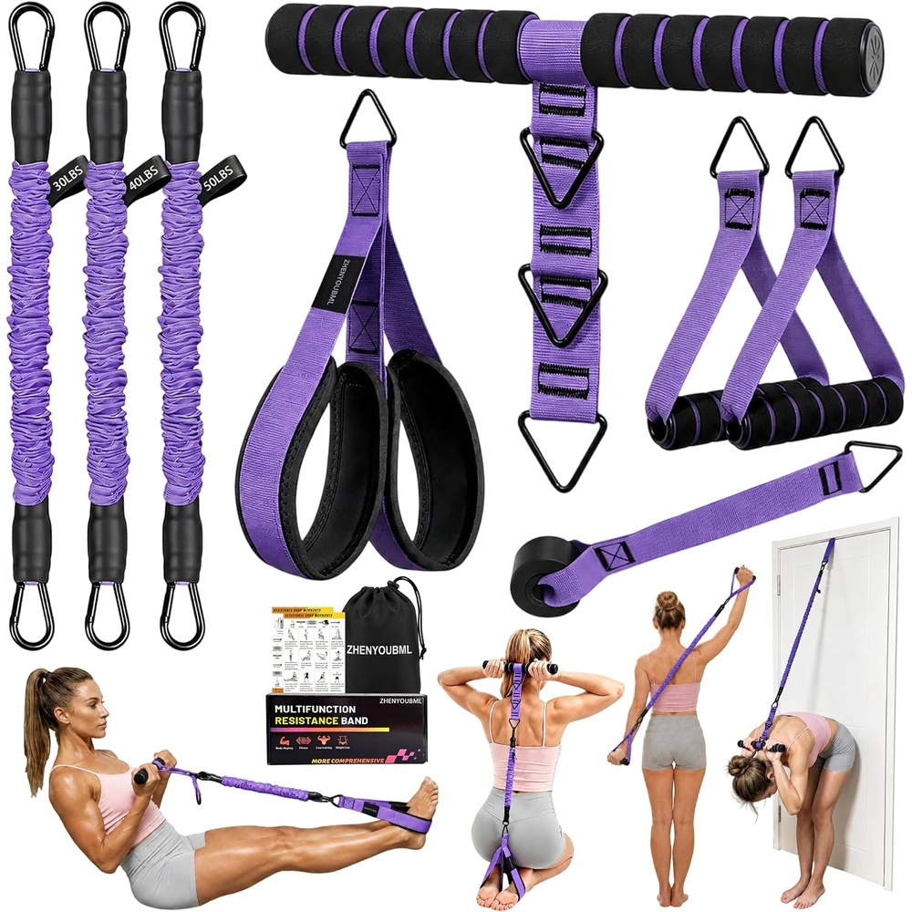 image:image10PCS Pedal Resistance Band with Handle 304050LBS Door Anchor KitPURPLE