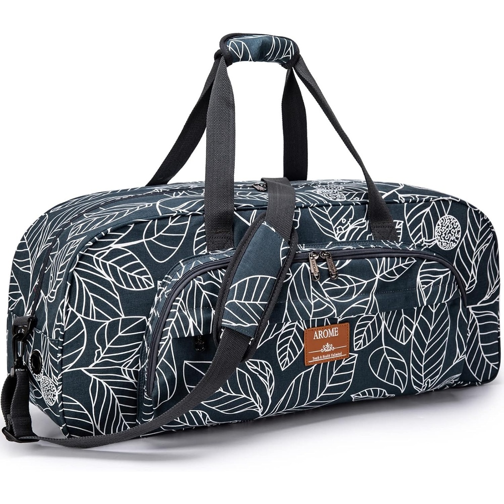 image:imageAROME Yoga Mat Bag for Women Men Large Canvas Yoga Bag Gym ToteBlue Leaf
