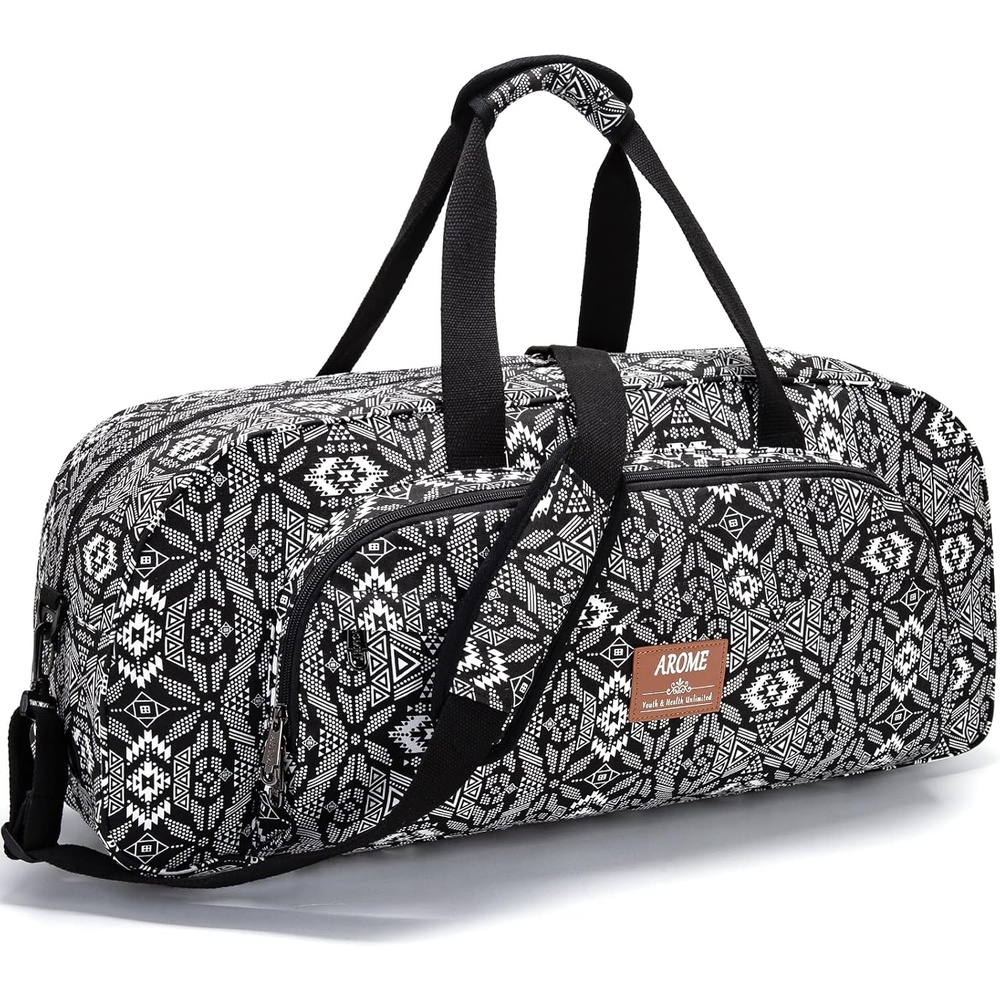 image:imageAROME Yoga Mat Bag for Women Men Large Canvas Yoga Bag Gym ToteBoho Black