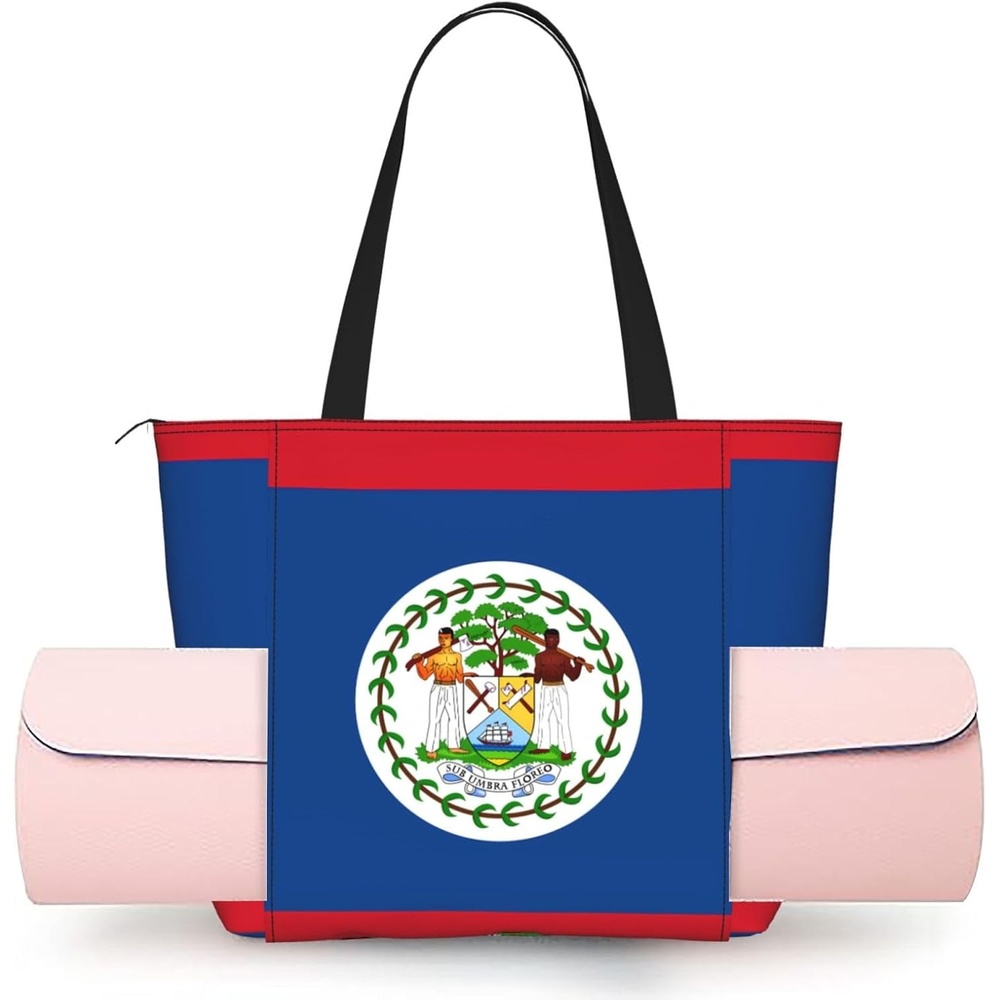 image:imageBelize Flag Yoga Tote Bag with Mat Holder Large Gym Carryall for Women Lightweight Workout Shoulder Bag and Travel Purse