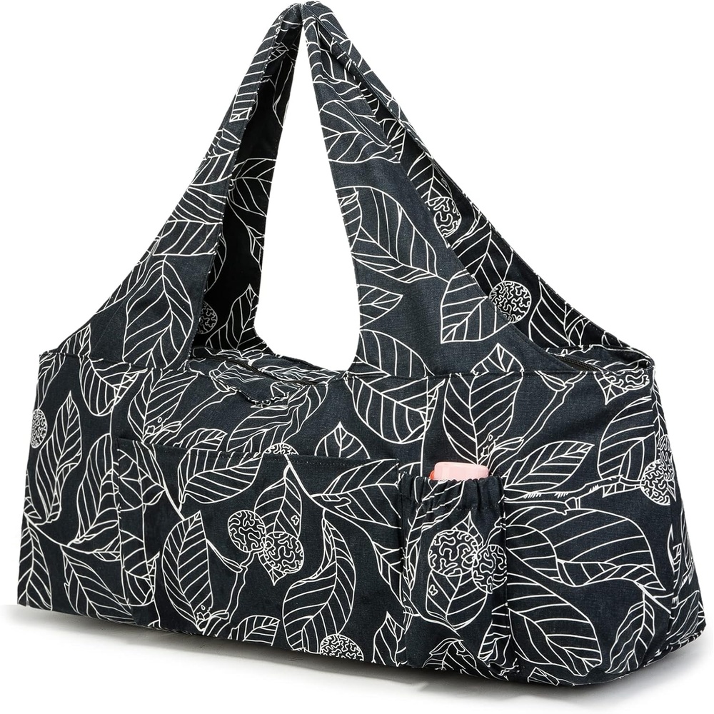 image:imageKUAK Extra Large Yoga Mat Bag with Zippered Top amp 5 Pockets Premium Canvas Tote with Yoga Mat Carrying Strap for Pilates Gym Fitness Block amp GearLeaf