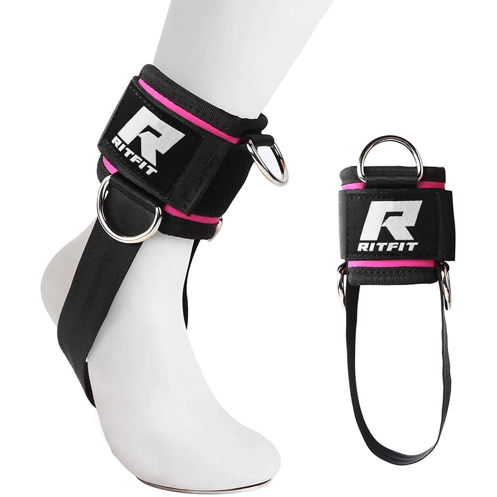 image:imageRitFit Kickback Ankle Straps Padded Ankle Strap for Cable MachineStrong Hook and LoopReinforced 3 DRing Adjustable Comfort fit Neoprene Premium Ankle Cuffs to Enhance Abs Glute amp Leg WorkoutsPink