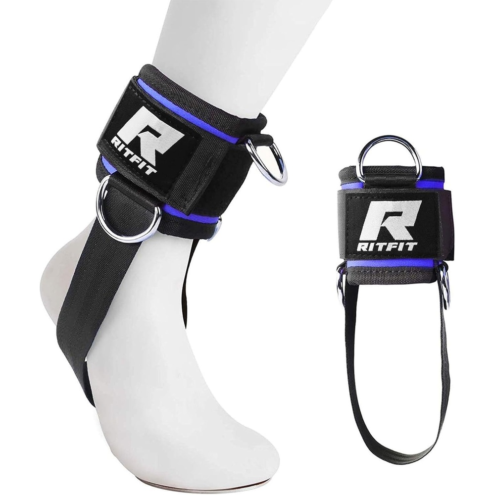image:imageRitFit Kickback Ankle Straps Padded Ankle Strap for Cable MachineStrong Hook and LoopReinforced 3 DRing Adjustable Comfort fit Neoprene Premium Ankle Cuffs to Enhance Abs Glute amp Leg WorkoutsBlue