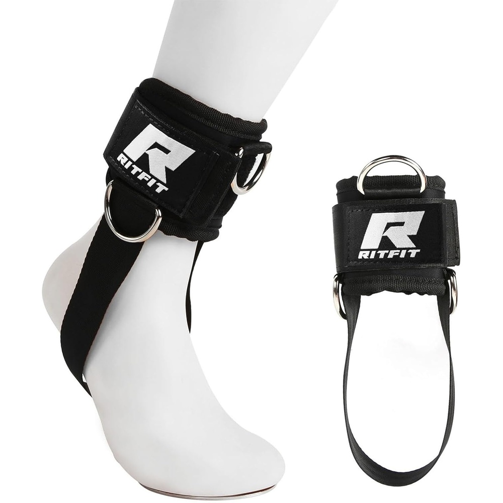 image:imageRitFit Kickback Ankle Straps Padded Ankle Strap for Cable MachineStrong Hook and LoopReinforced 3 DRing Adjustable Comfort fit Neoprene Premium Ankle Cuffs to Enhance Abs Glute amp Leg WorkoutsBlack