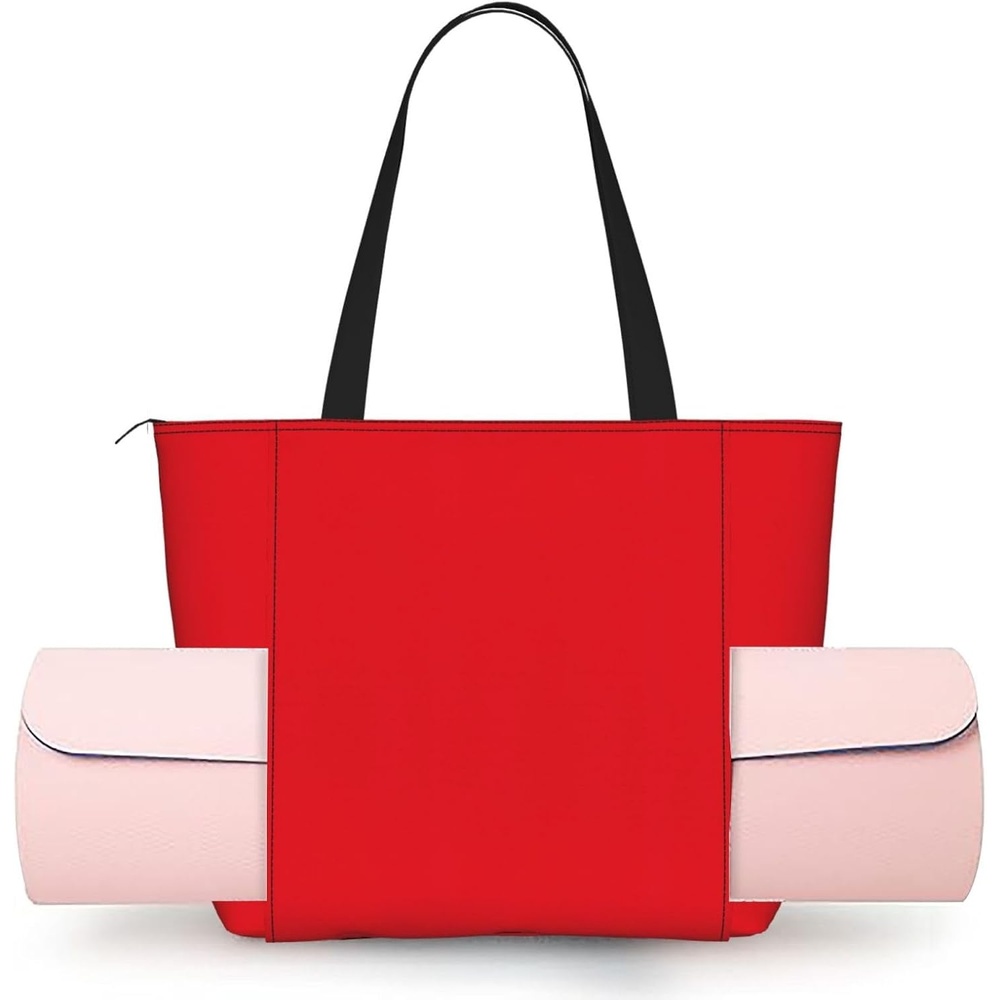 image:imageSolid color red Yoga Tote Bag with Mat Holder Large Gym Carryall for Women Lightweight Workout Shoulder Bag and Travel Purse