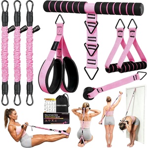 10PCS Pedal Resistance Band with Handle, 30/40/50LBS, Door Anchor Kit(PINK)