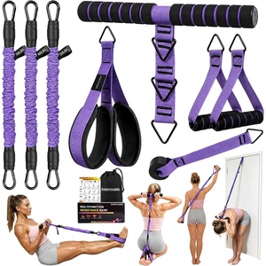 10PCS Pedal Resistance Band with Handle, 30/40/50LBS, Door Anchor Kit(PURPLE)