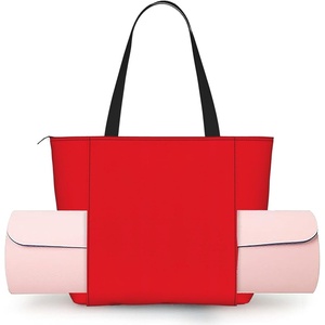Solid color red Yoga Tote Bag with Mat Holder Large Gym Carryall for Women Lightweight Workout Shoulder Bag and Travel Purse