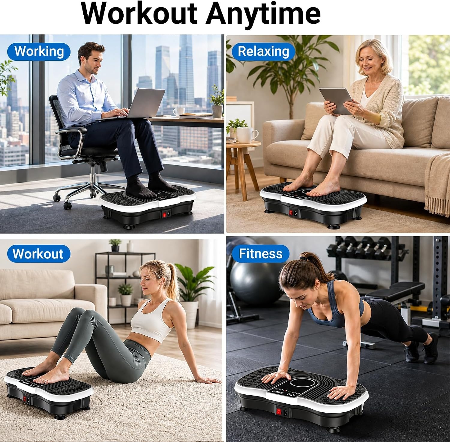 image:imageVibration Plate Exercise Machine Whole Body Vibration PlatformBright Black and White