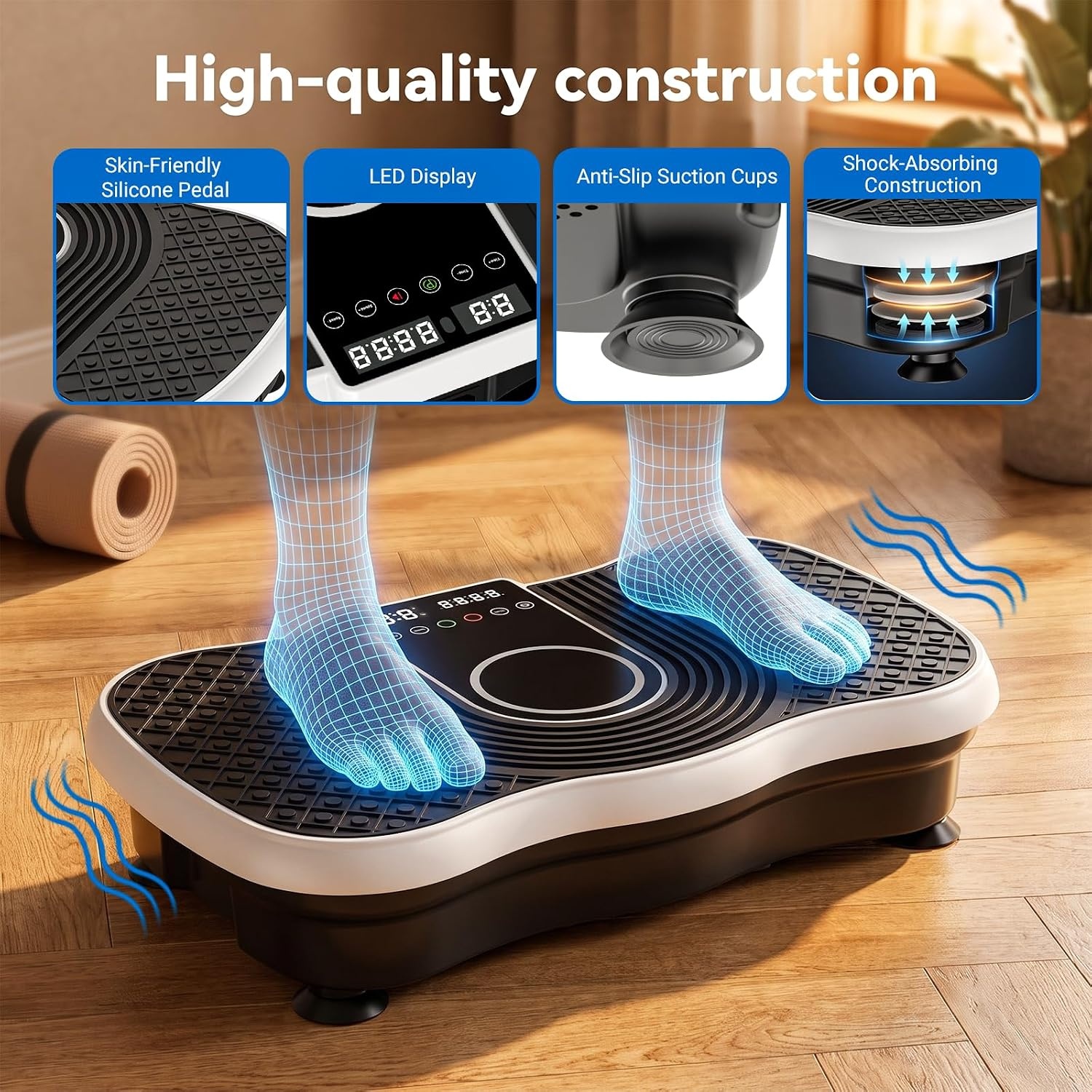 image:imageVibration Plate Exercise Machine Whole Body Vibration PlatformBright Black and White
