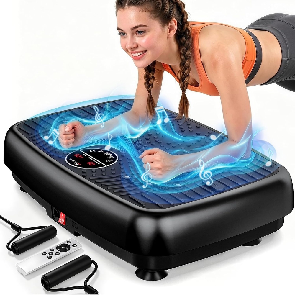 image:imageVibration Plate Exercise Machine EvoSpark Dual Motor Vibration Plate for Lymphatic Drainage amp Speaker with Music Magnetic Massage Resistance Bands450 Lbs Capacity Full Body WorkoutBlack