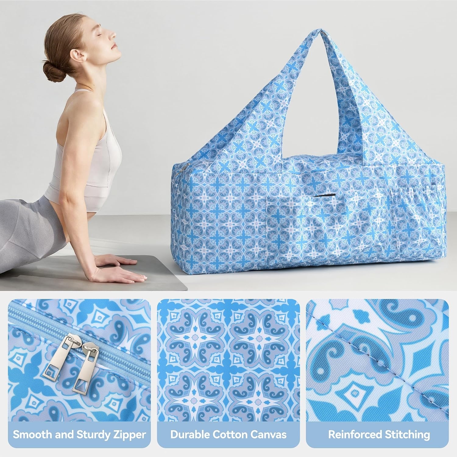 image:imageBOULDER BEE Yoga Mat Bag with Wet Pocket Large Yoga Mat Carrier Fits All Your Stuff Personalized Yoga Gifts Gym Tote Bag for WomenBlue