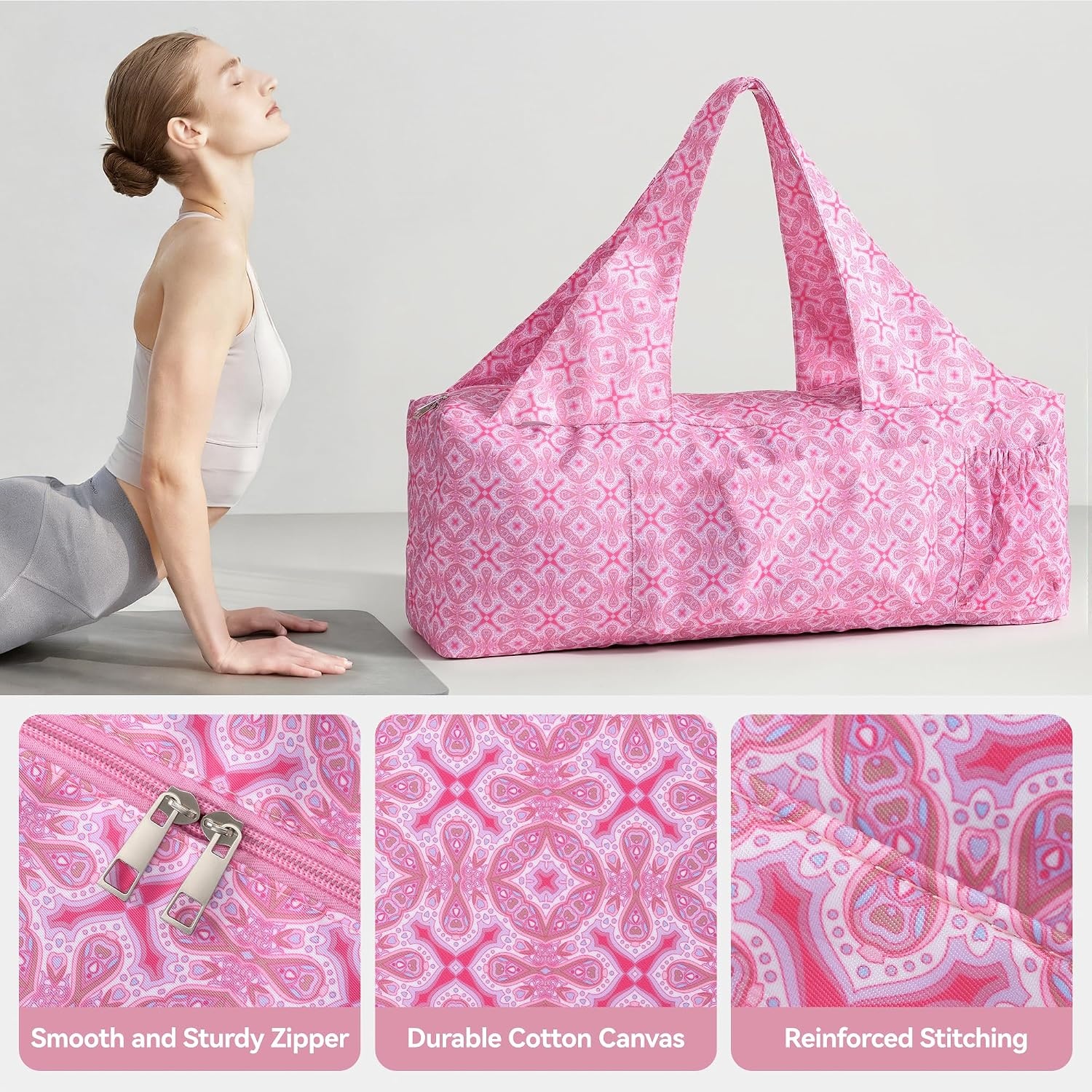 image:imageBOULDER BEE Yoga Mat Bag with Wet Pocket Large Yoga Mat Carrier Fits All Your Stuff Personalized Yoga Gifts Gym Tote Bag for WomenDeep Pink