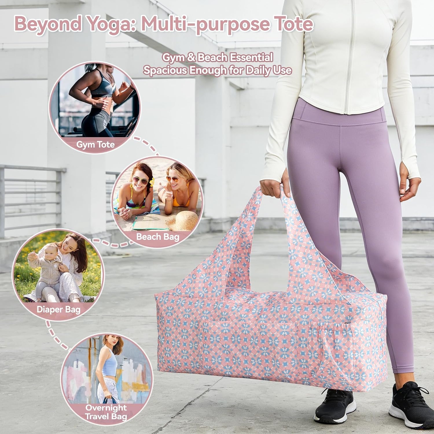 image:imageBOULDER BEE Yoga Mat Bag with Wet Pocket Large Yoga Mat Carrier Fits All Your Stuff Personalized Yoga Gifts Gym Tote Bag for WomenPink