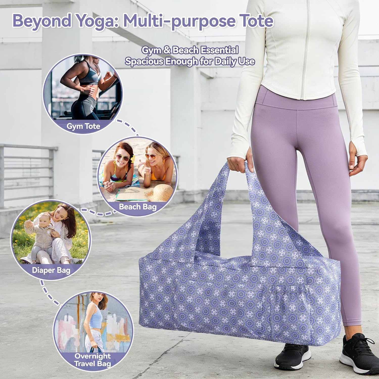 image:imageBOULDER BEE Yoga Mat Bag with Wet Pocket Large Yoga Mat Carrier Fits All Your Stuff Personalized Yoga Gifts Gym Tote Bag for WomenPurple