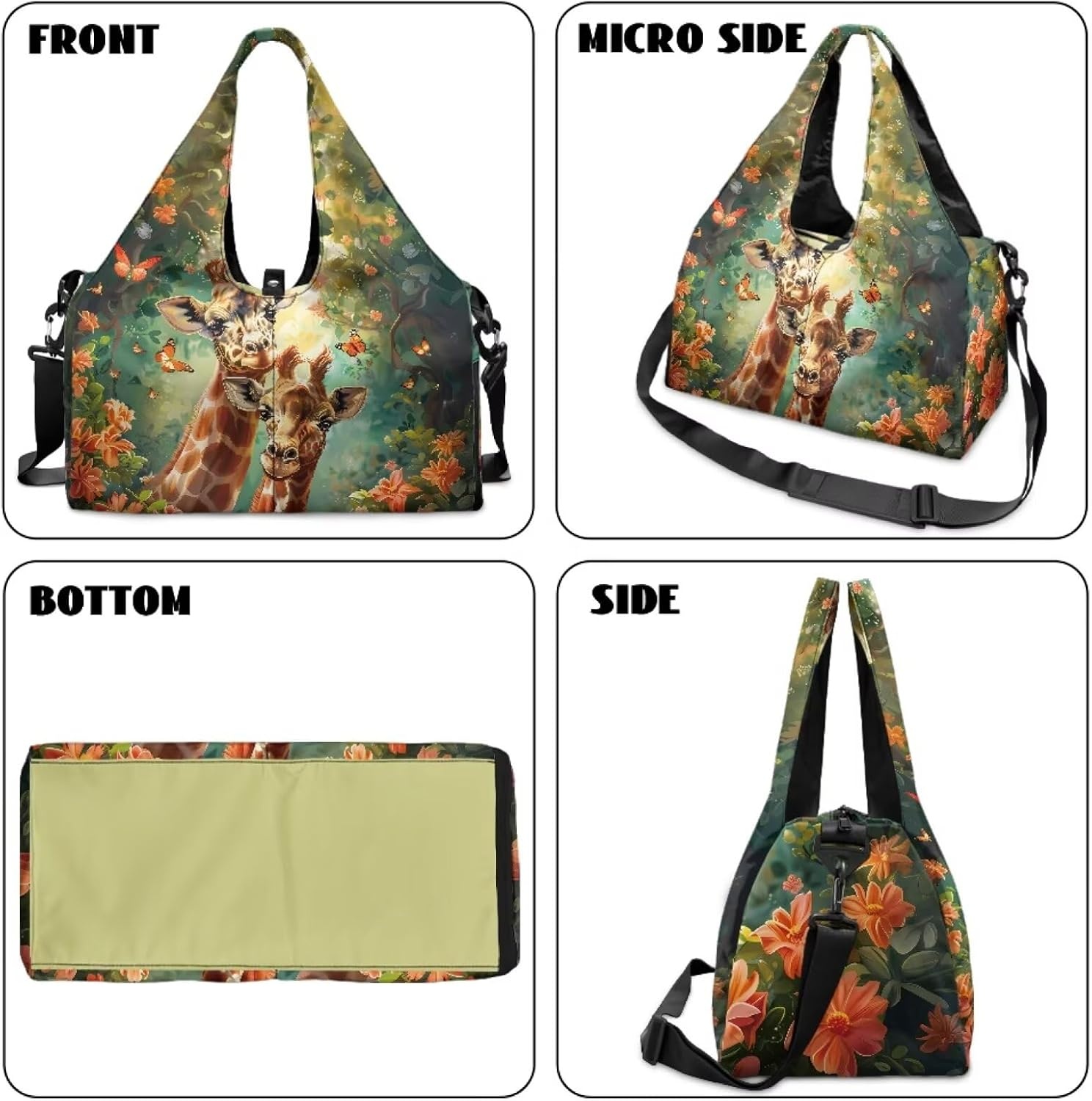 image:imageGym Bag with Shoe Compartment for Women Men Large Capacity Yoga Mat Bag Fashion Workout Travel Yoga Mat HolderCute Giraffe