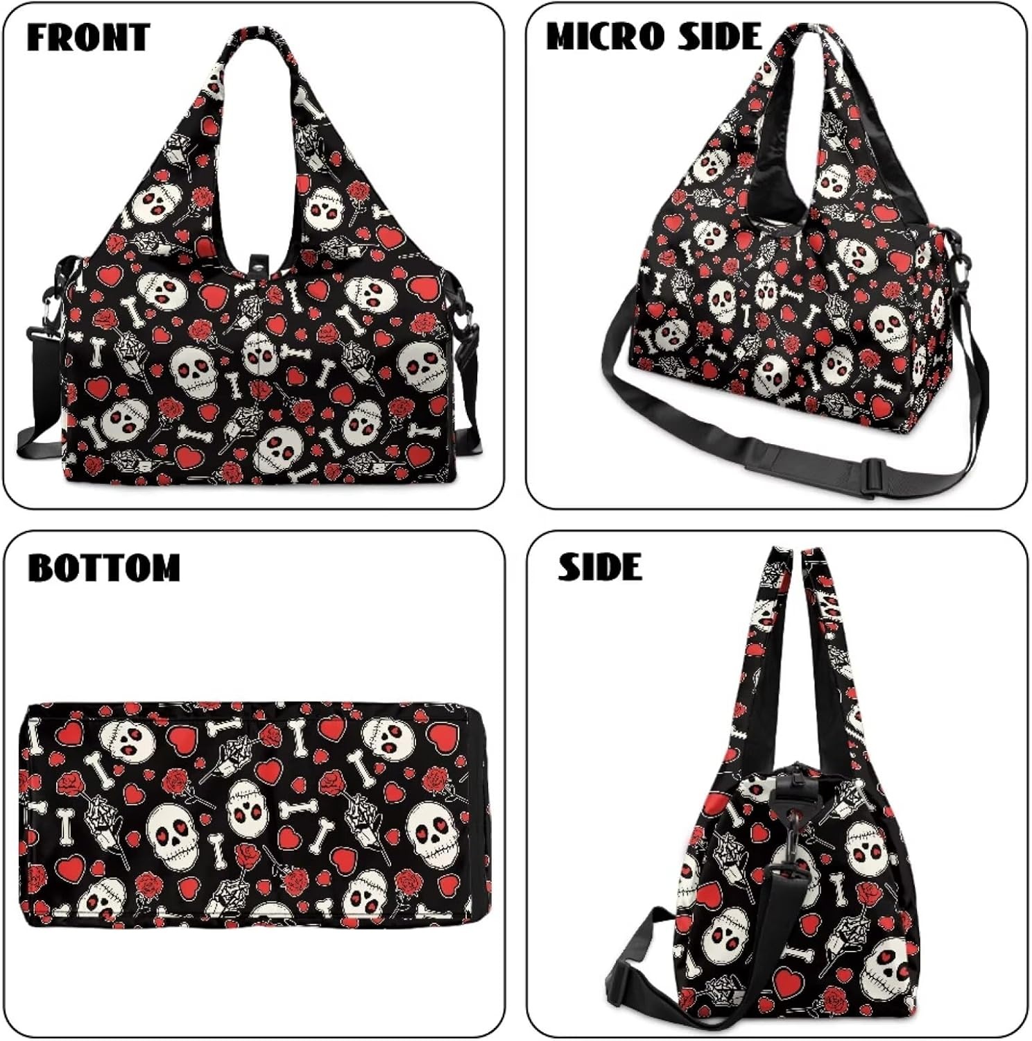 image:imageGym Bag with Shoe Compartment for Women Men Large Capacity Yoga Mat Bag Fashion Workout Travel Yoga Mat HolderHeart Skull
