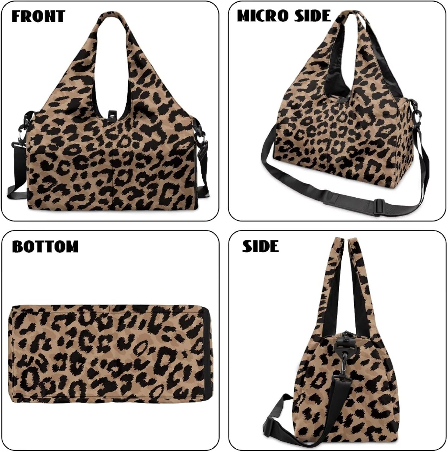 image:imageGym Bag with Shoe Compartment for Women Men Large Capacity Yoga Mat Bag Fashion Workout Travel Yoga Mat HolderLeopard Print