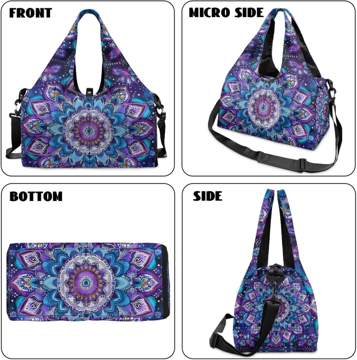 image:imageGym Bag with Shoe Compartment for Women Men Large Capacity Yoga Mat Bag Fashion Workout Travel Yoga Mat HolderMandala Lotus