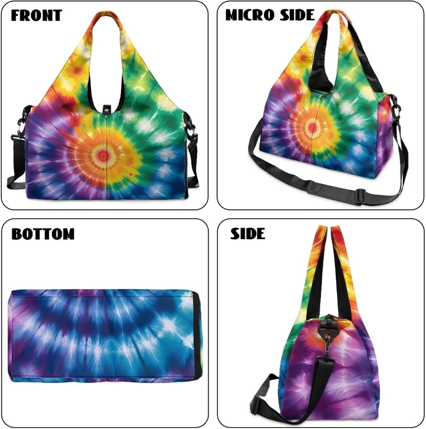 image:imageGym Bag with Shoe Compartment for Women Men Large Capacity Yoga Mat Bag Fashion Workout Travel Yoga Mat HolderTieDye Print