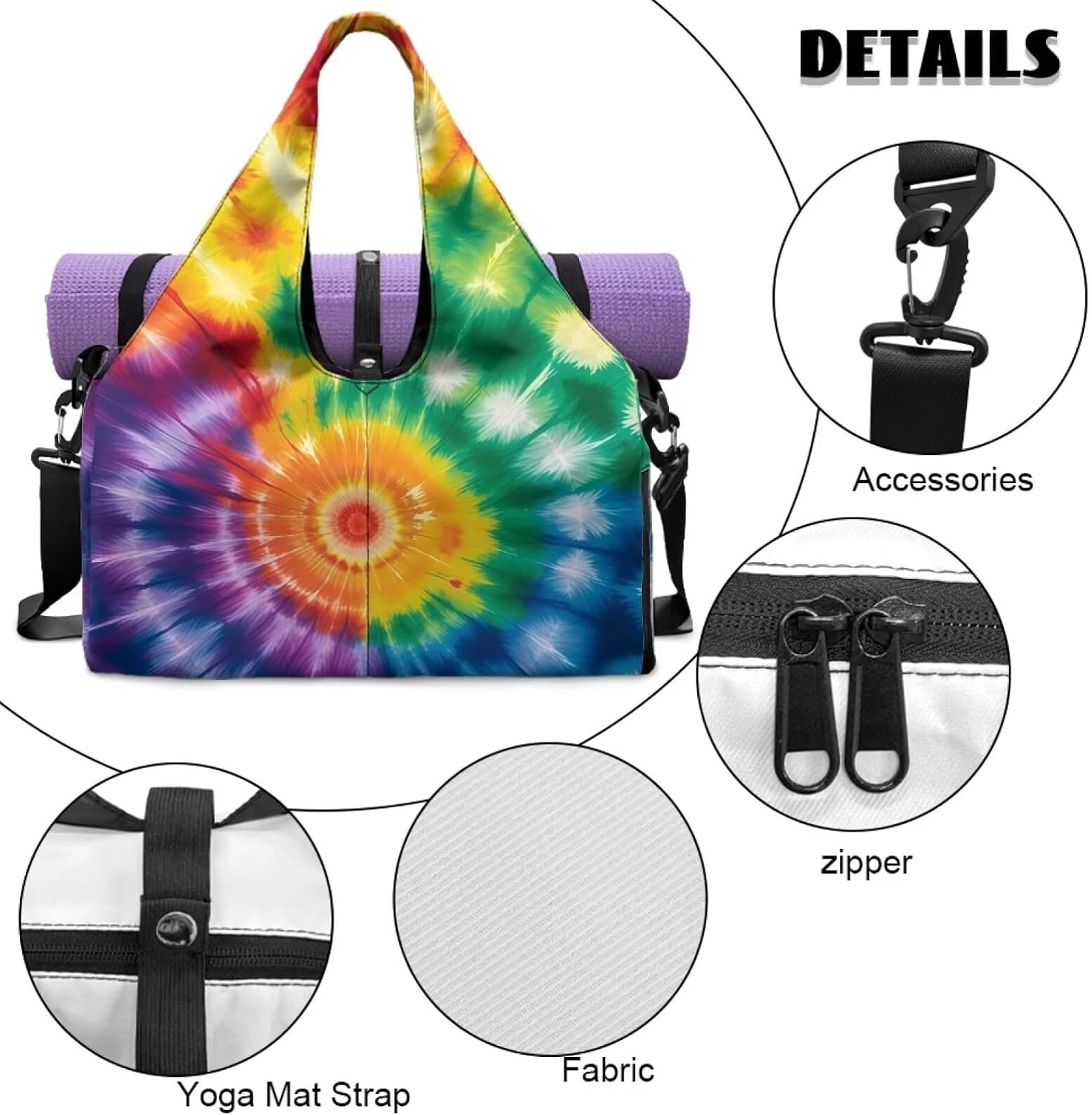 image:imageGym Bag with Shoe Compartment for Women Men Large Capacity Yoga Mat Bag Fashion Workout Travel Yoga Mat HolderTieDye Print