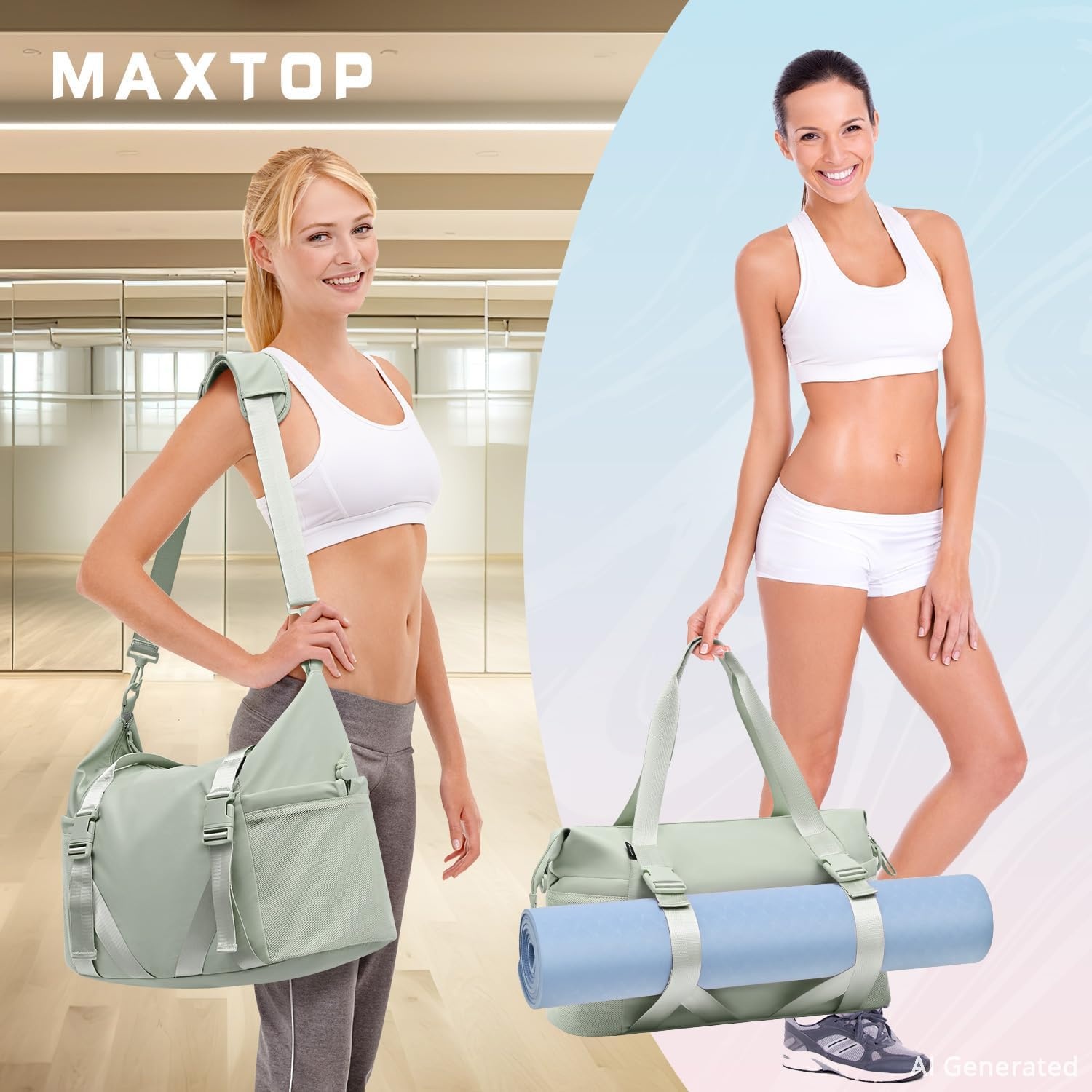 image:imageMAXTOP Womens Yoga Bag with Shoe PouchTravel Bag for Gym Workout DailyGreen