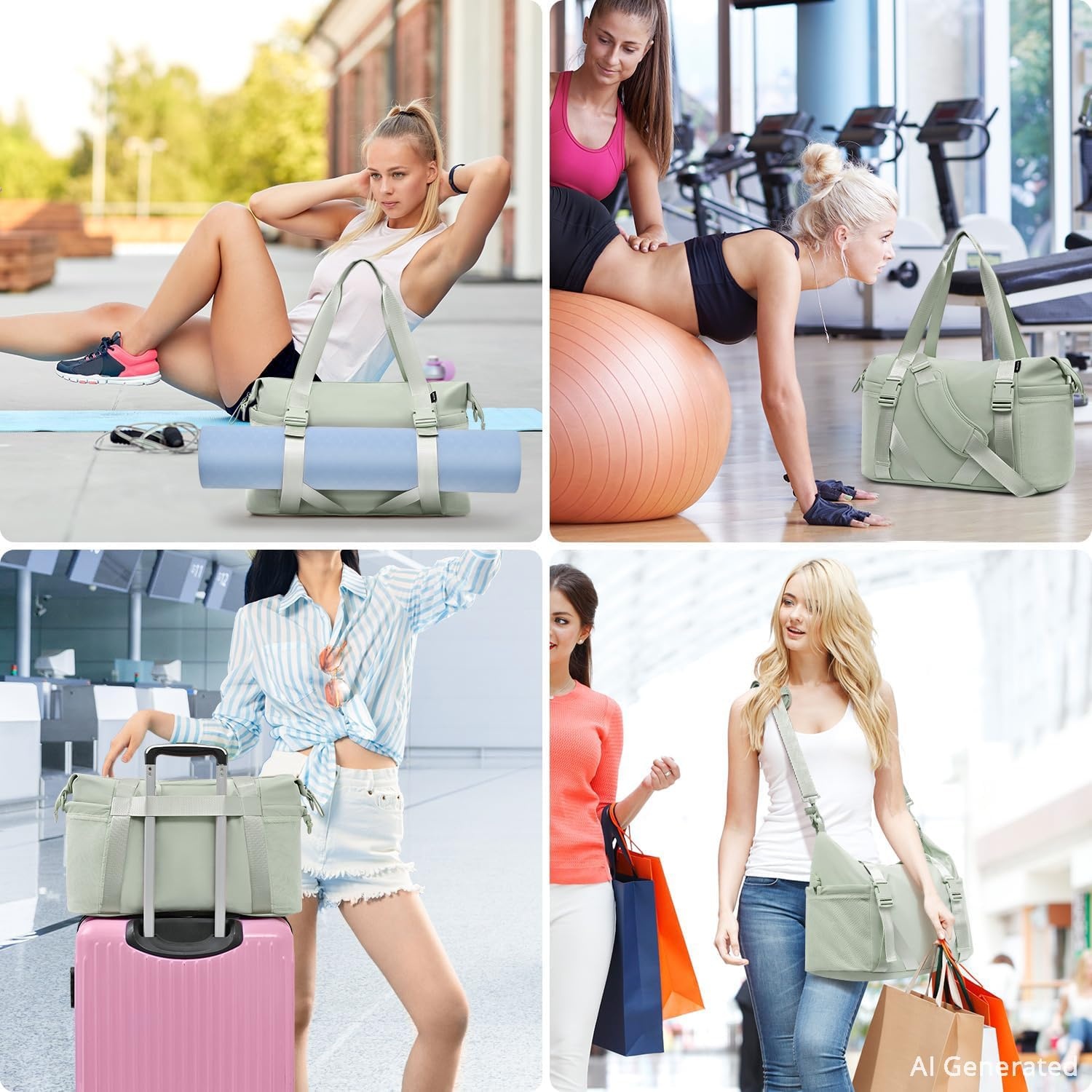 image:imageMAXTOP Womens Yoga Bag with Shoe PouchTravel Bag for Gym Workout DailyGreen