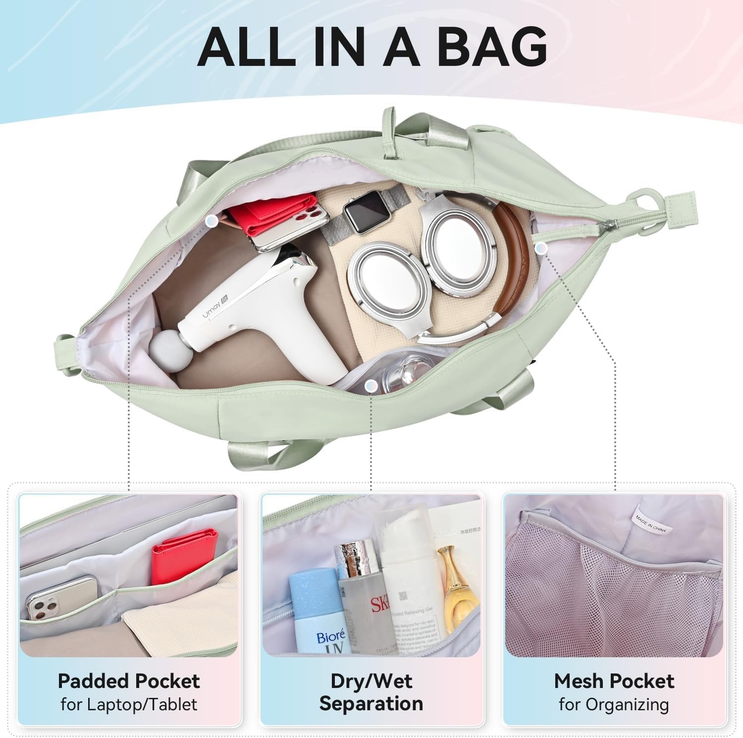 image:imageMAXTOP Womens Yoga Bag with Shoe PouchTravel Bag for Gym Workout DailyGreen