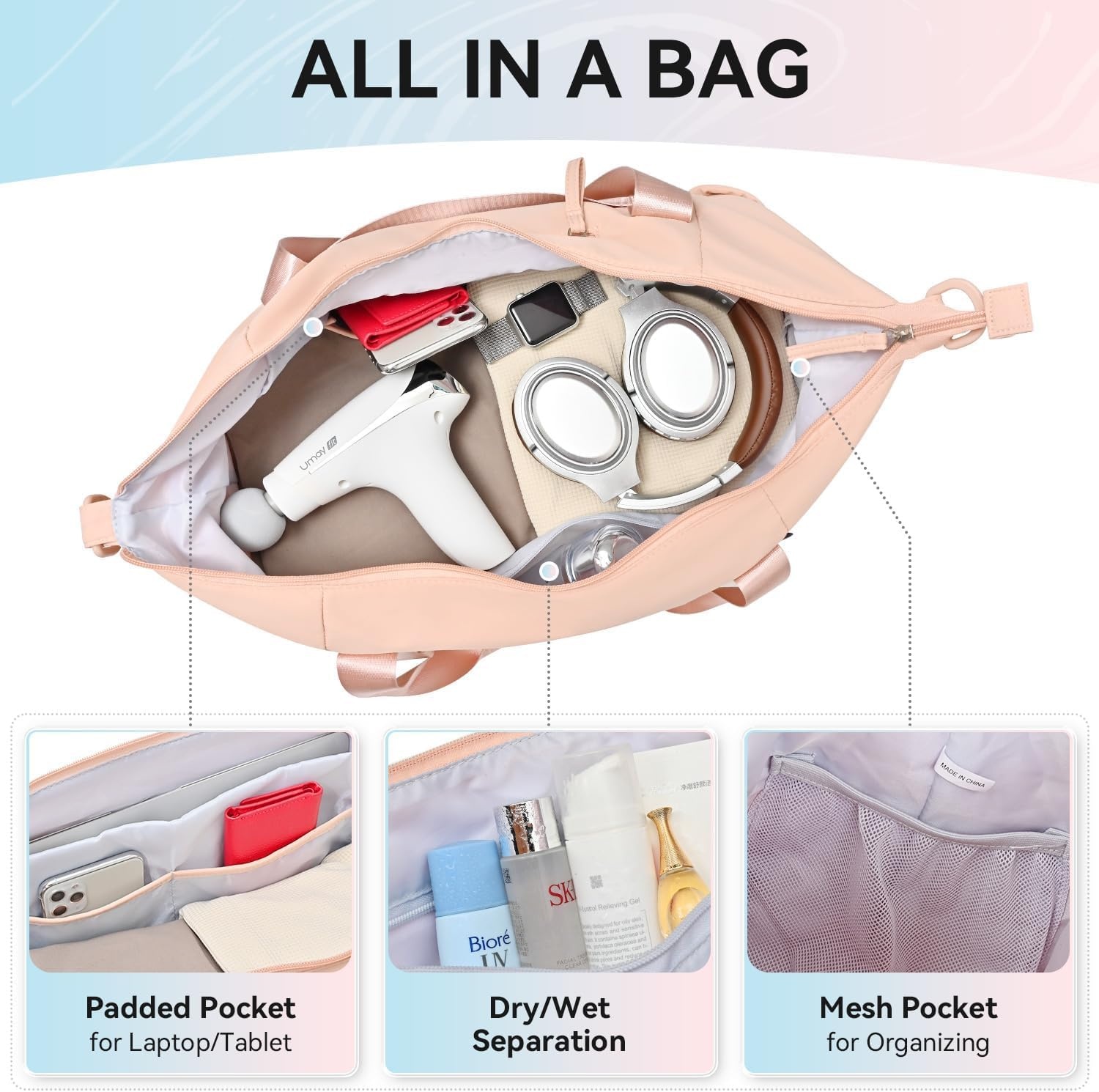 image:imageMAXTOP Womens Yoga Bag with Shoe PouchTravel Bag for Gym Workout DailyPink