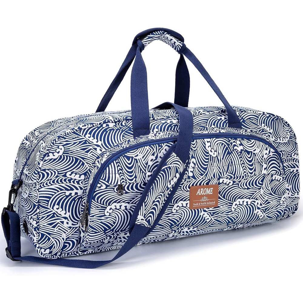 image:imageAROME Yoga Mat Bag for Women Men Large Canvas Yoga Bag Gym ToteWave