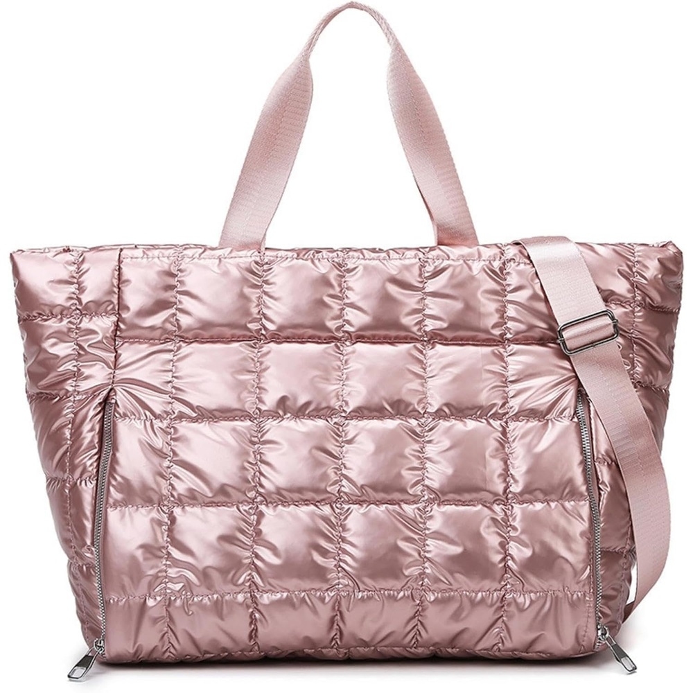 image:imageLarge Tote Bag for Women Lightweight Travel Tote Handbags Puffer Tote Bag with Zipper Yoga Bags Quilted Work Bag3256 Pink