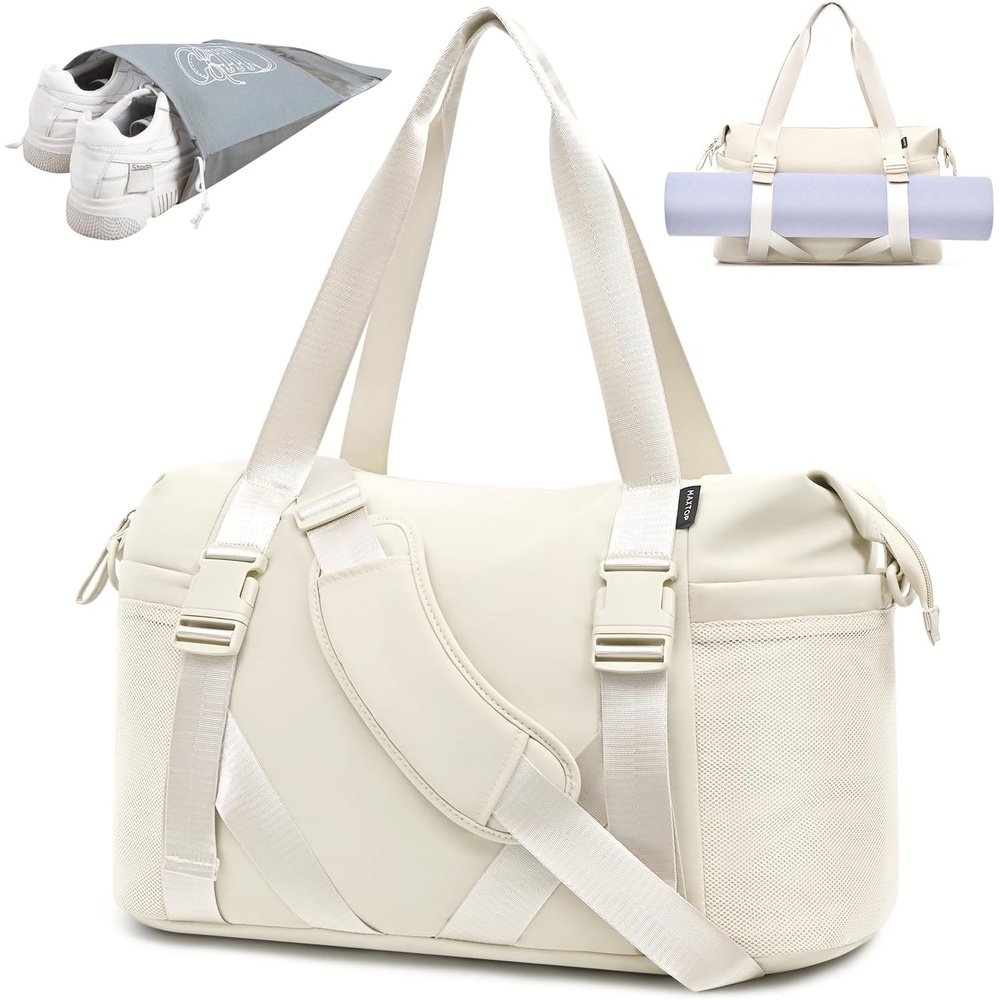 image:imageMAXTOP Womens Yoga Bag with Shoe PouchTravel Bag for Gym Workout DailyBeige