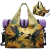 Gym Bag with Shoe Compartment for Women Men Large Capacity Yoga Mat Bag Fashion Workout Travel Yoga Mat Holder(Hummingbird Sunflower)