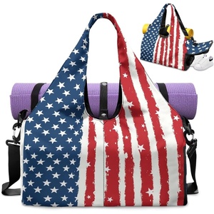 Gym Bag with Shoe Compartment for Women Men Large Capacity Yoga Mat Bag Fashion Workout Travel Yoga Mat Holder(American Flag)