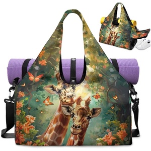 Gym Bag with Shoe Compartment for Women Men Large Capacity Yoga Mat Bag Fashion Workout Travel Yoga Mat Holder(Cute Giraffe)