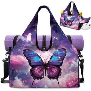 Gym Bag with Shoe Compartment for Women Men Large Capacity Yoga Mat Bag Fashion Workout Travel Yoga Mat Holder(Galaxy Butterfly)