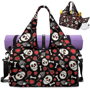 Gym Bag with Shoe Compartment for Women Men Large Capacity Yoga Mat Bag Fashion Workout Travel Yoga Mat Holder(Heart Skull)